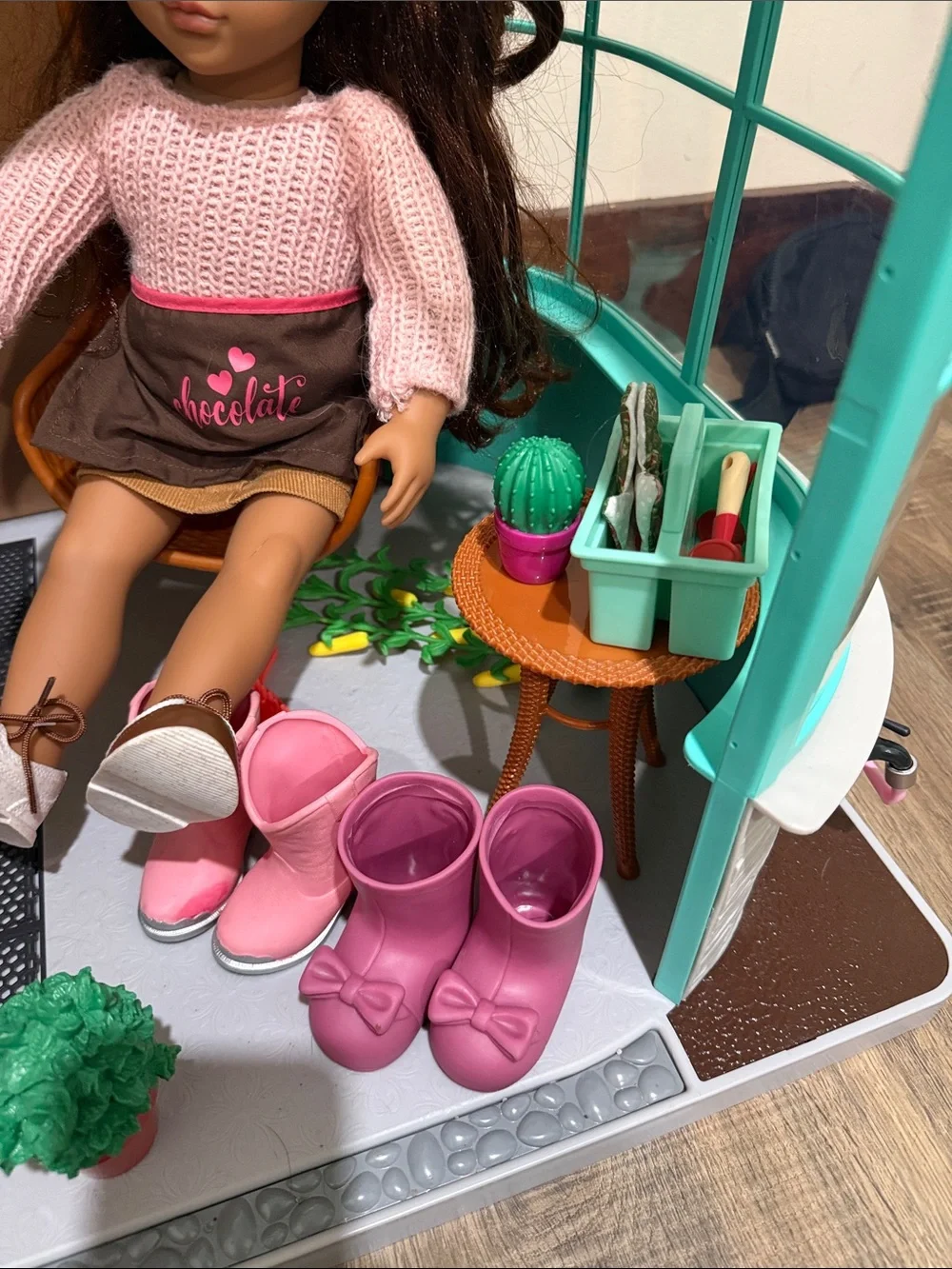 American Girl Teal Conservatory Playset with Pink Boots
